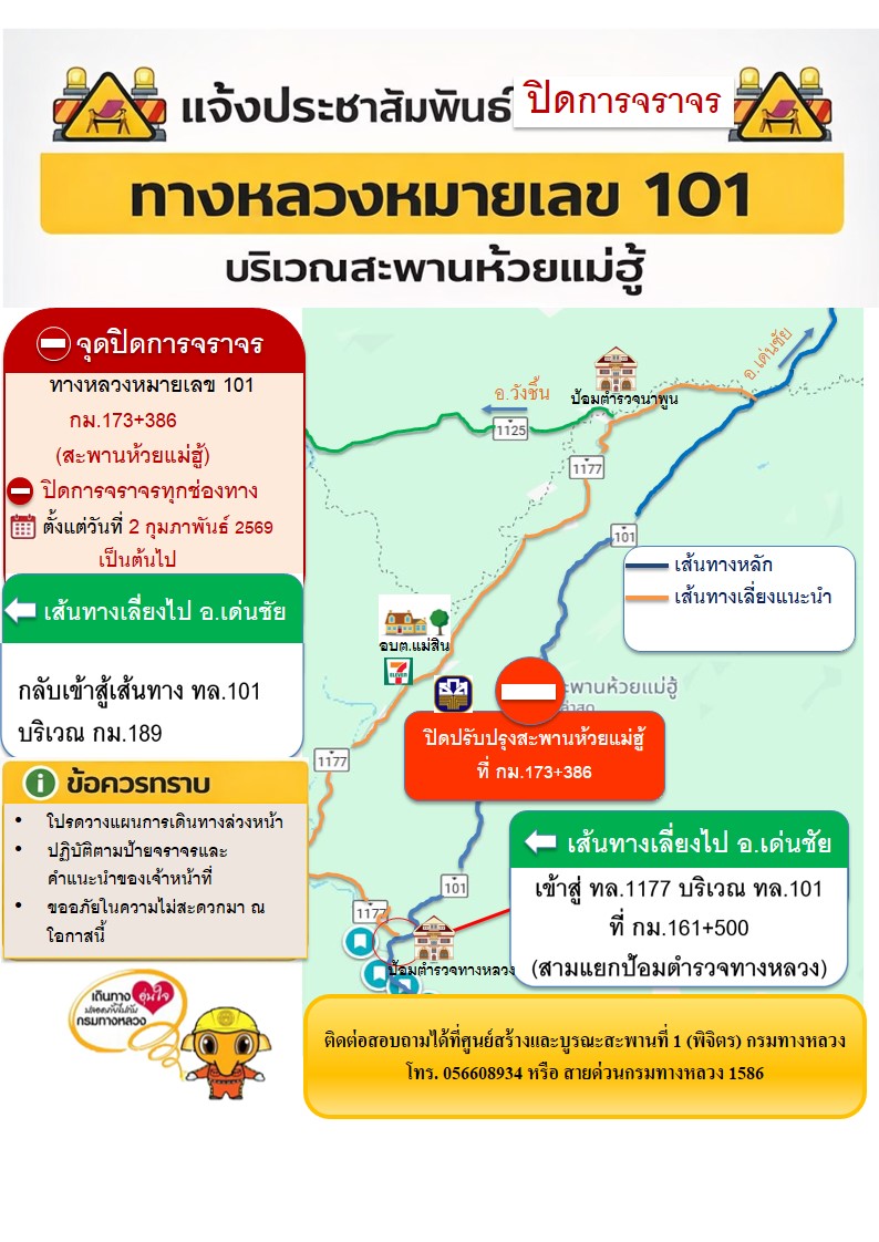 ข่าวประชาสัมพันธ์ปิดสะพานห้วยแม่ฮู้